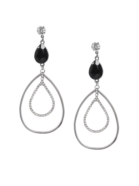 

Mali Fionna Silver-Toned & Black Teardrop Shaped Drop Earrings