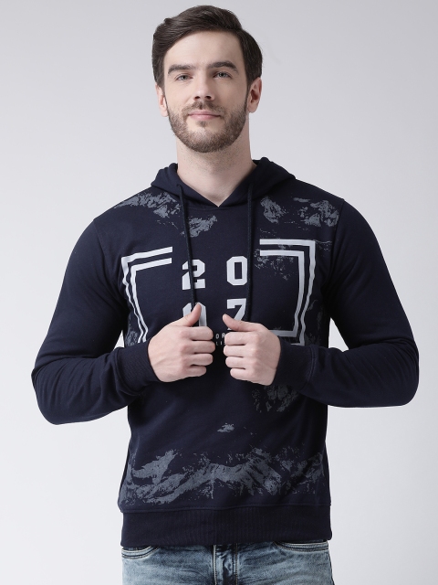 

COBB Men Navy Blue & White Printed Hooded Sweatshirt
