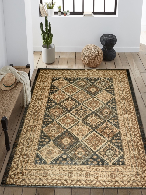

Saral Home Green & Beige Diamond Pattern Microfibre Polyester Digital Printed Anti-Skid Carpet