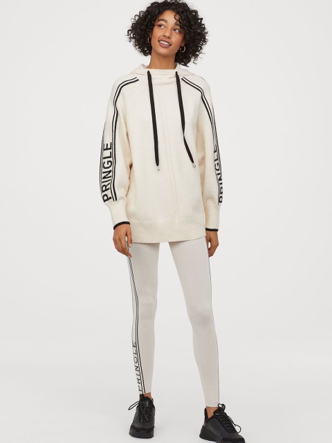 

H&M Women Off White & Black Solid Fine-knit Leggings