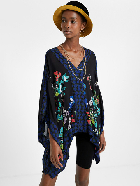 

Desigual Women Black Floral Print Kaftan Top