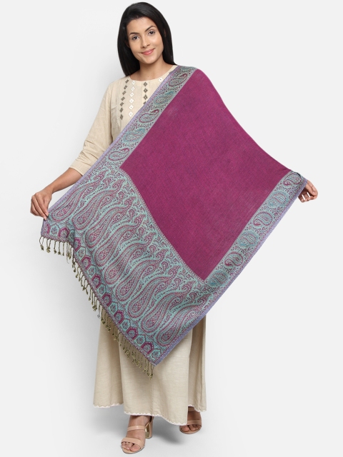 

Anekaant Women Turquoise Blue & Magenta Woven Design Reversible Shawl