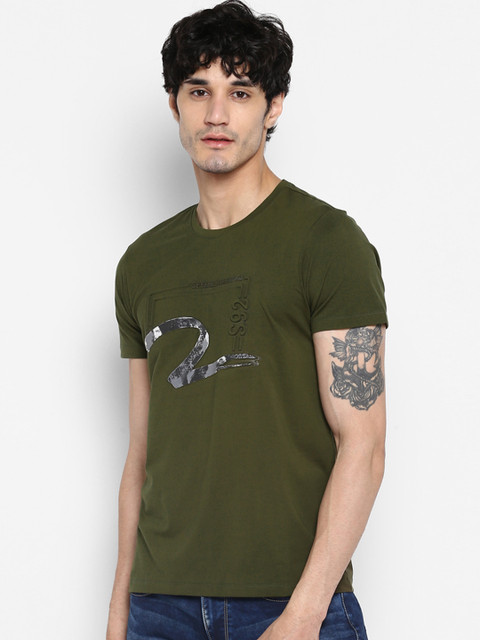 

SPYKAR Men Olive Green Printed Round Neck T-shirt
