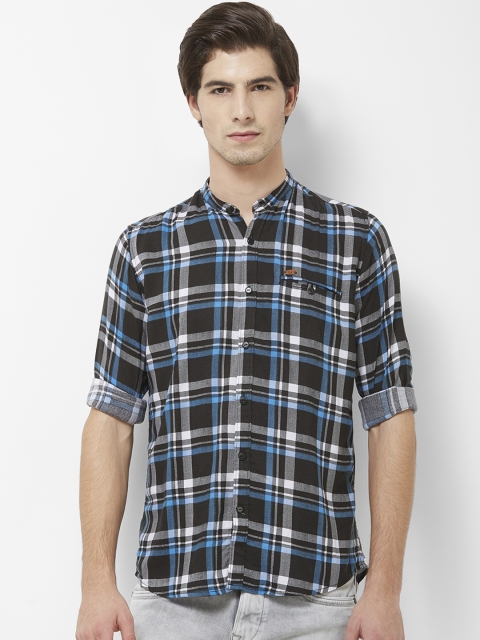 

Integriti Men Black & Blue Slim Fit Checked Casual Shirt