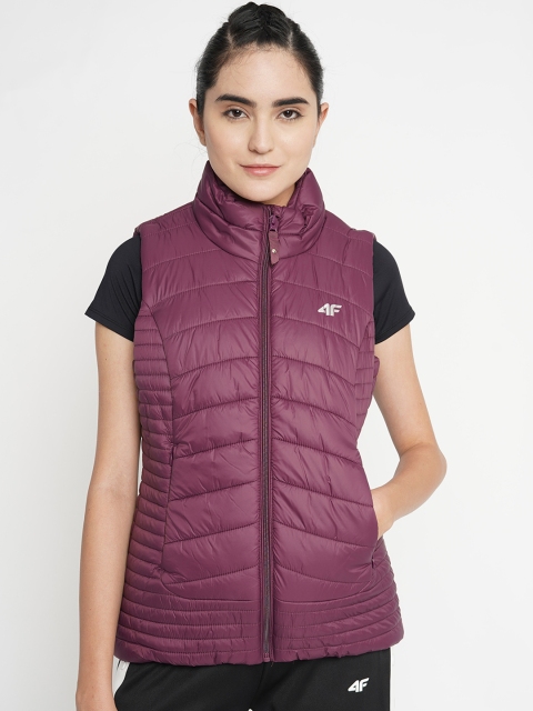 

4F Women Violet Solid Padded Jacket