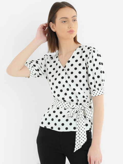 

COVER STORY Women White Polka Dot Print Wrap Top