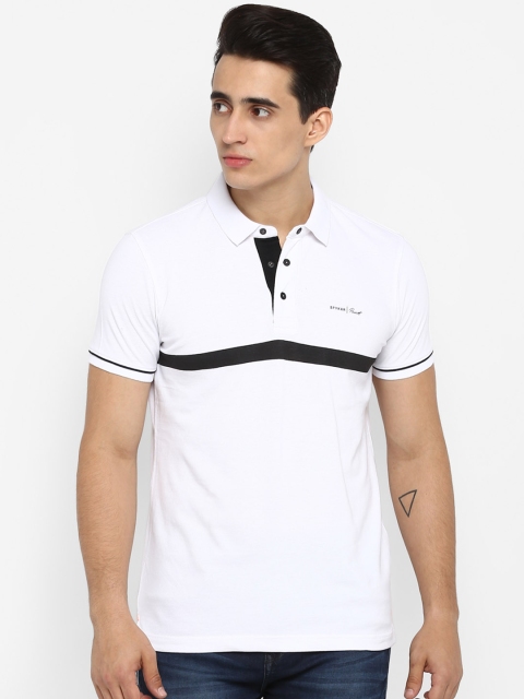 

SPYKAR Men White Striped Polo Collar T-shirt