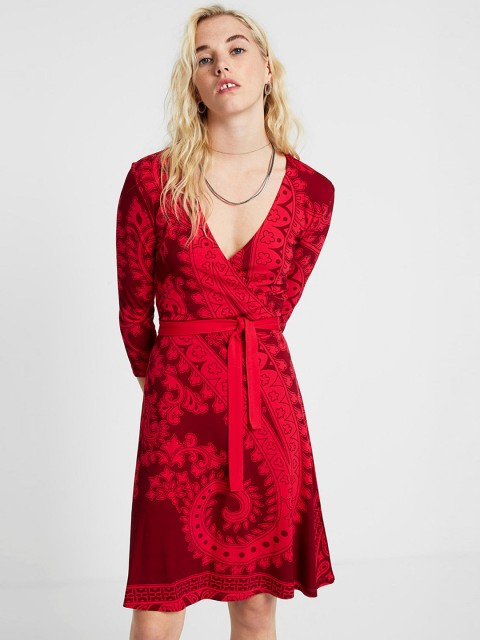 

Desigual Women Printed Red Wrap Dress
