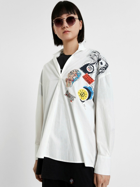 

Desigual Women White Printed Shirt Style Top