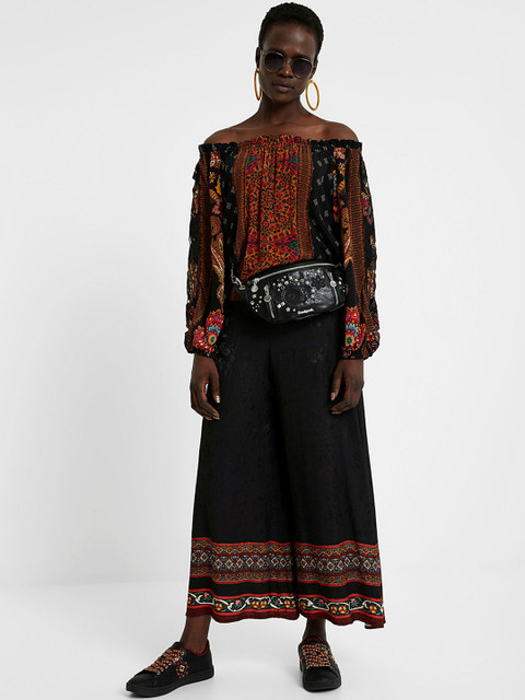 

Desigual Women Black Printed Bardot Top