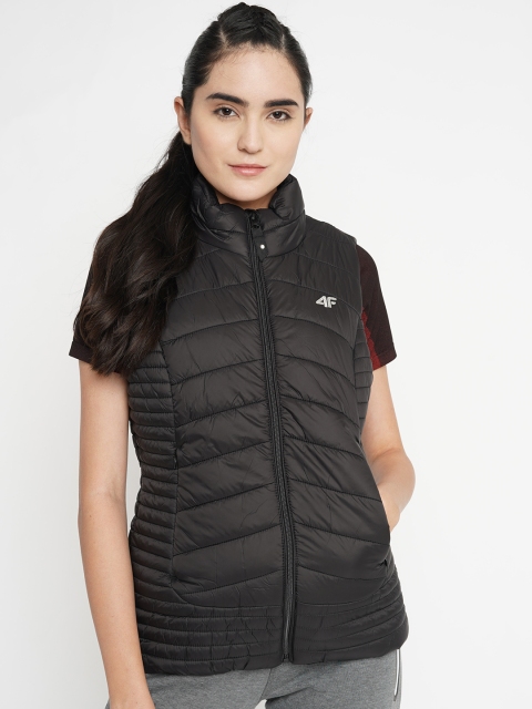 

4F Women Black Solid Padded Jacket