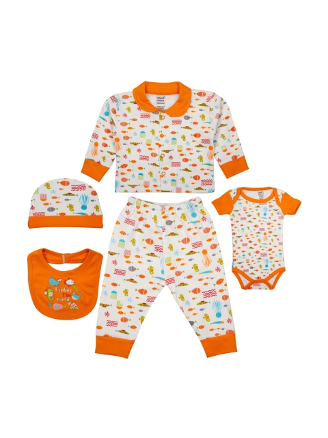 

MeeMee Kids Orange & White Printed Clothing Set