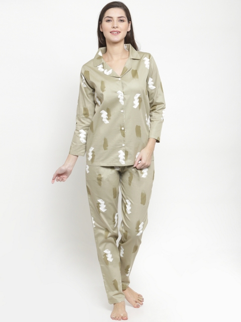 

Claura Women Green Printed Night Suit Cot-152