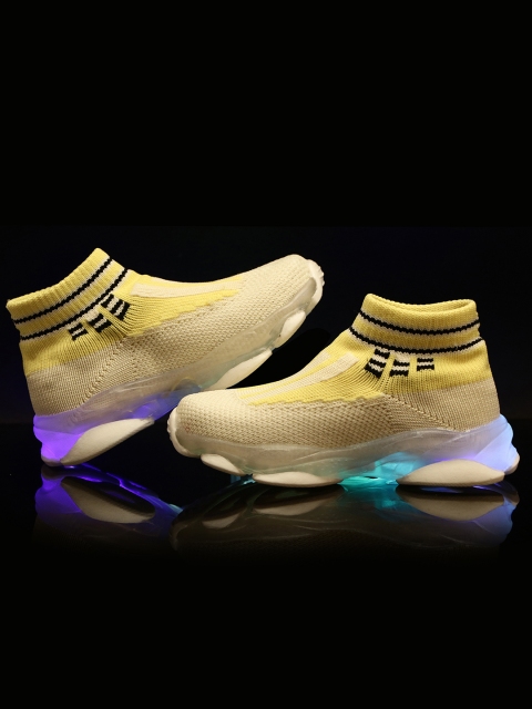 

PASSION PETALS Kids Yellow Woven Design Textile Mid-Top LED Slip-On Sneakers