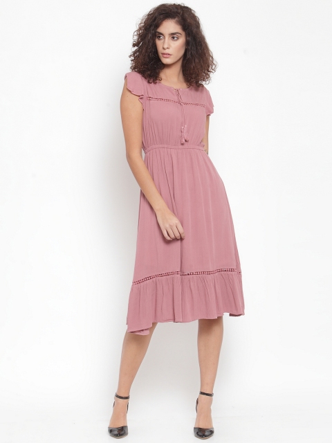 

Purplicious Women Mauve Solid Fit and Flare Dress