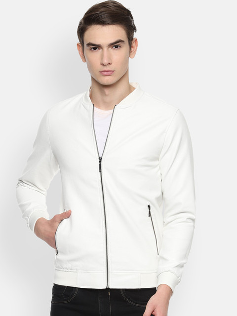 

V Dot Men White Solid Jacket