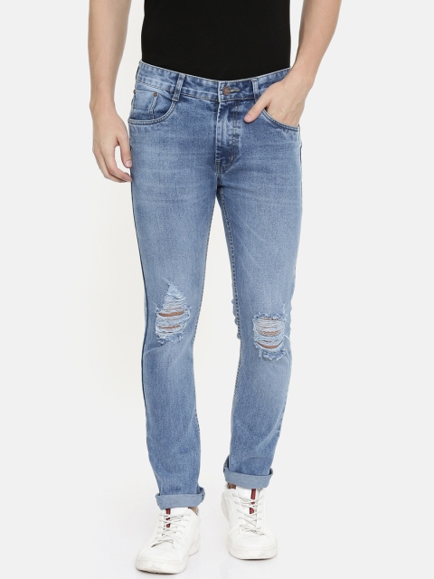 

CINOCCI Men Blue Slim Fit Mid-Rise Slash Knee Jeans