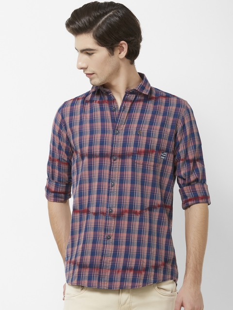 

Integriti Men Red & Navy Blue Slim Fit Checked Casual Shirt