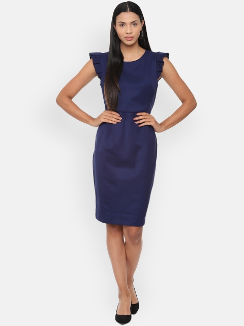 

Van Heusen Woman Navy Blue Solid Sheath Dress