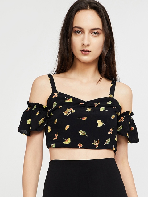 

Ginger by Lifestyle Women Black Printed Crop Top