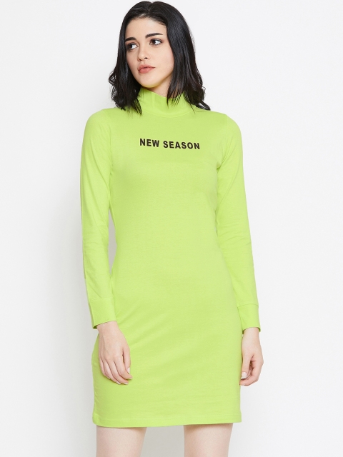 

THE SILHOUETTE STORE Women Printed Lime Green T-shirt Dress