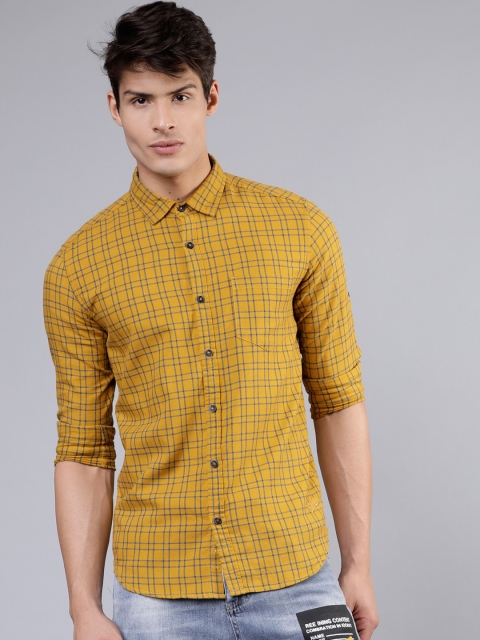 

Ecko Unltd Men Mustard Yellow & Blue Slim Fit Checked Casual Shirt