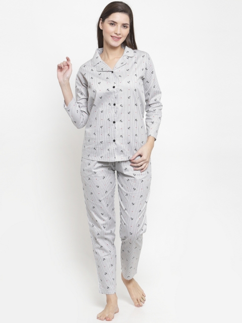 

Claura Women White & Grey Printed Night Suit