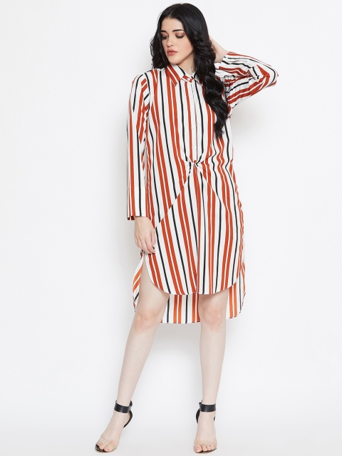 

THE SILHOUETTE STORE Women Striped White Shirt Dress