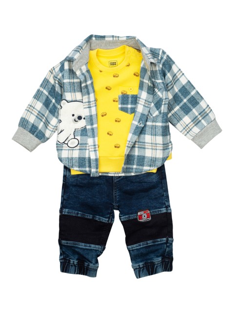 

MeeMee Boys Yellow & Blue Checked Shirt with Pyjamas