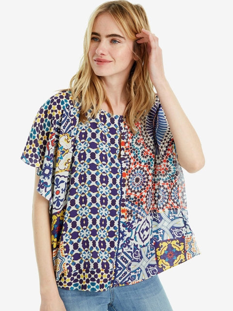 Desigual Women Blue Printed A-Line Top