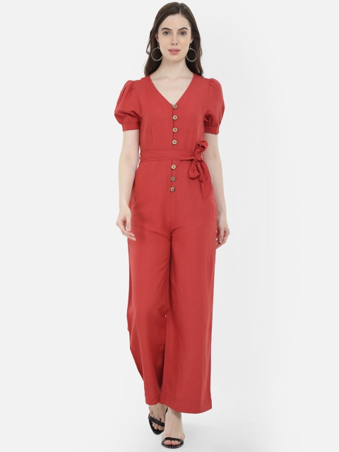 

COVER STORY Women Red Solid Basic Jumpsuit
