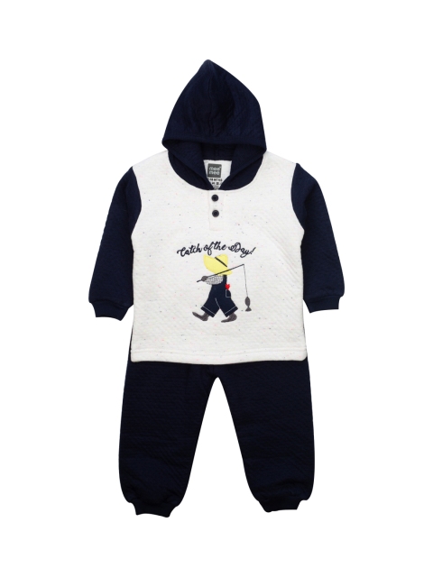 

MeeMee Kids Navy Blue & White Self Design Sweatshirt with Pyjamas