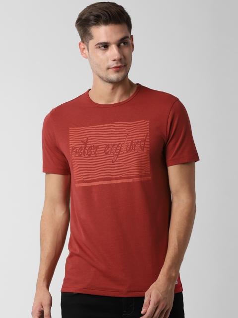 

Peter England Casuals Men Maroon Slim Fit Printed Round Neck T-shirt