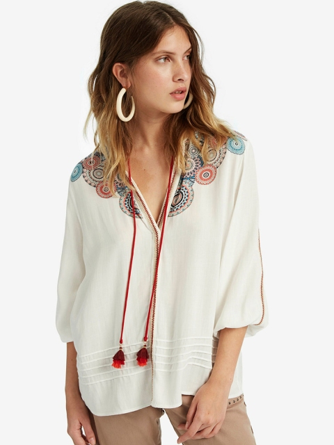 

Desigual Women White Printed A-Line Top