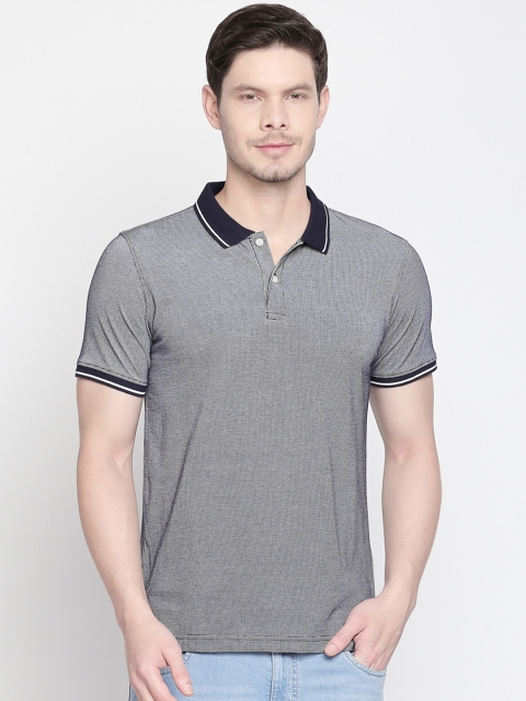 

BYFORD by Pantaloons Men Navy Blue White Self Design Polo Collar Pure Cotton T-shirt