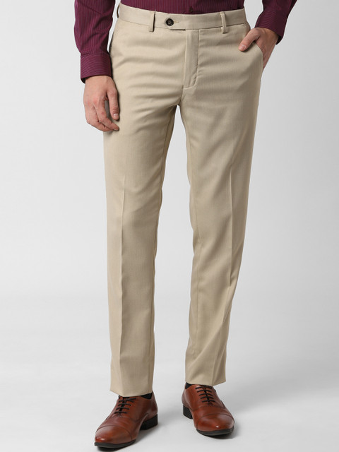 

Peter England Men Beige Slim Fit Self Design Formal Trousers
