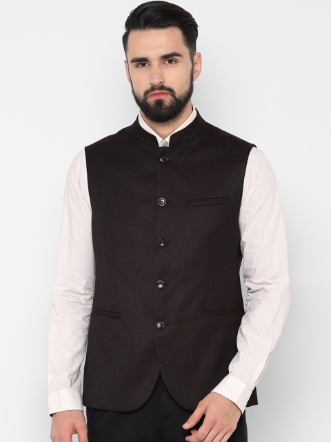 

Allen Solly Men Maroon Woven Design Nehru Jacket