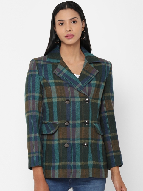 

Allen Solly Woman Green & Brown Checked Tailored Jacket