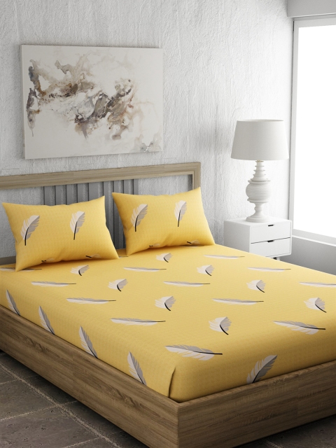 

EverHOME Yellow Conversational 210 TC Cotton 1 Queen Bedsheet with 2 Pillow Covers