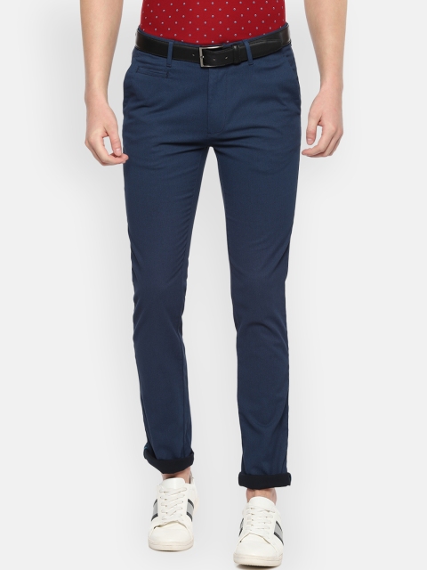 

V Dot Men Navy Blue Slim Fit Self Design Regular Trousers