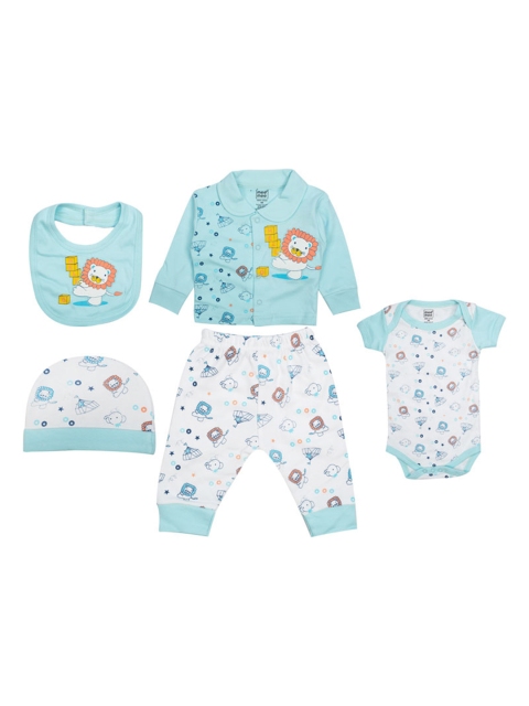 

MeeMee Kids Blue & White Printed Clothing Set