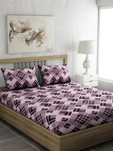 

EverHOME Purple Geometric 210 TC Cotton 1 Queen Bedsheet with 2 Pillow Covers