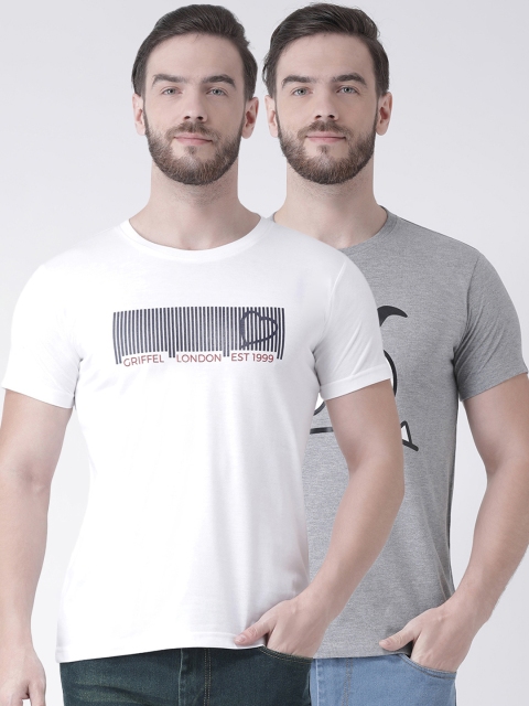 

GRIFFEL Men Pack Of 2 Printed Round Neck T-shirts, Grey