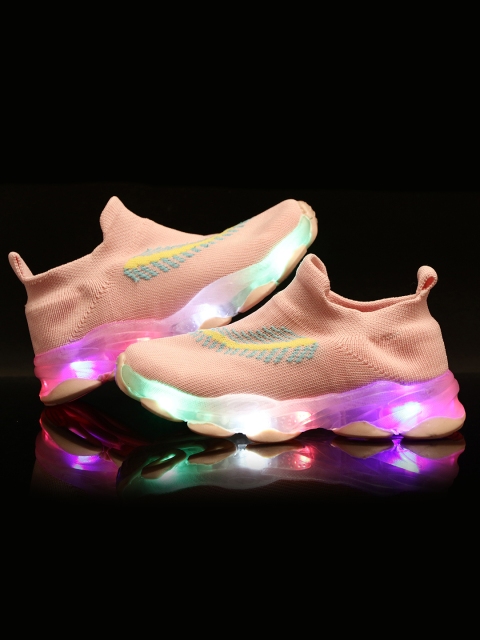 

PASSION PETALS Girls Peach-Coloured Woven Design Textile Mid-Top Slip-On LED Sneakers