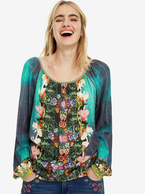 

Desigual Women Green Printed Top