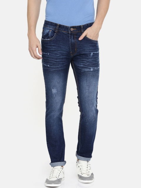 

CINOCCI Men Blue Slim Fit Mid-Rise Low Distress Jeans