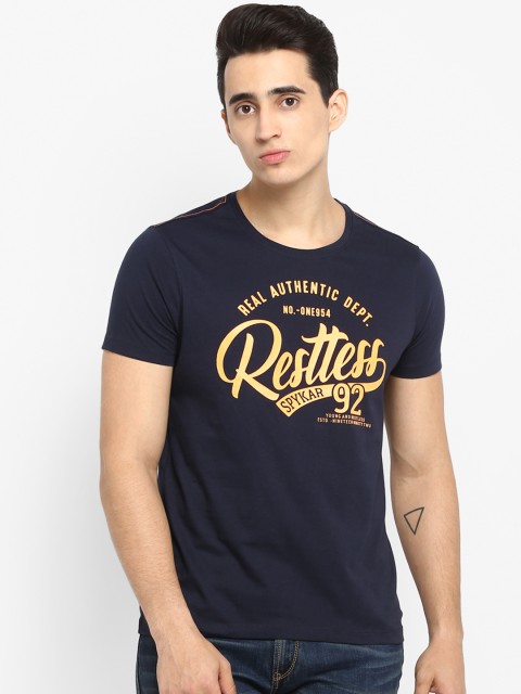

SPYKAR Men Navy Blue Printed Round Neck T-shirt