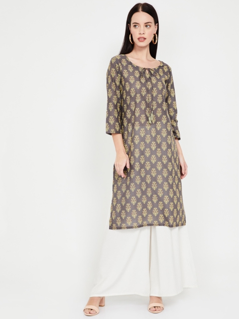 

Melange by Lifestyle Women Taupe & Beige Printed Straight Kurta