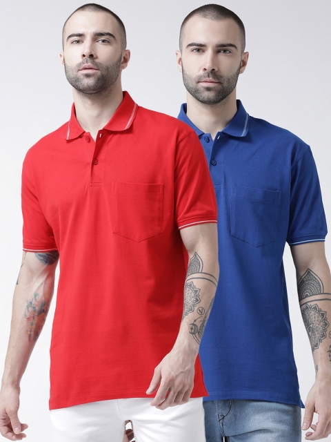 

GRIFFEL Men Pack Of 2 Solid Polo Collar T-shirts, Red