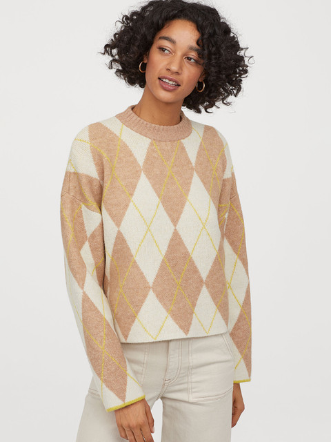 

H&M Beige & White Jacquard Knit Jumper